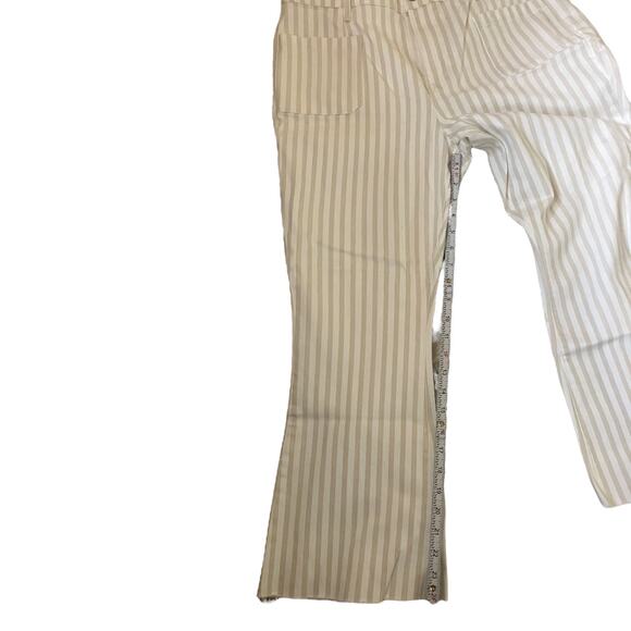 FRAME Women’s Tan+White Striped Le Bardot Crop Flare Raw Edge Denim Pant-size 33 - Picture 6 of 15